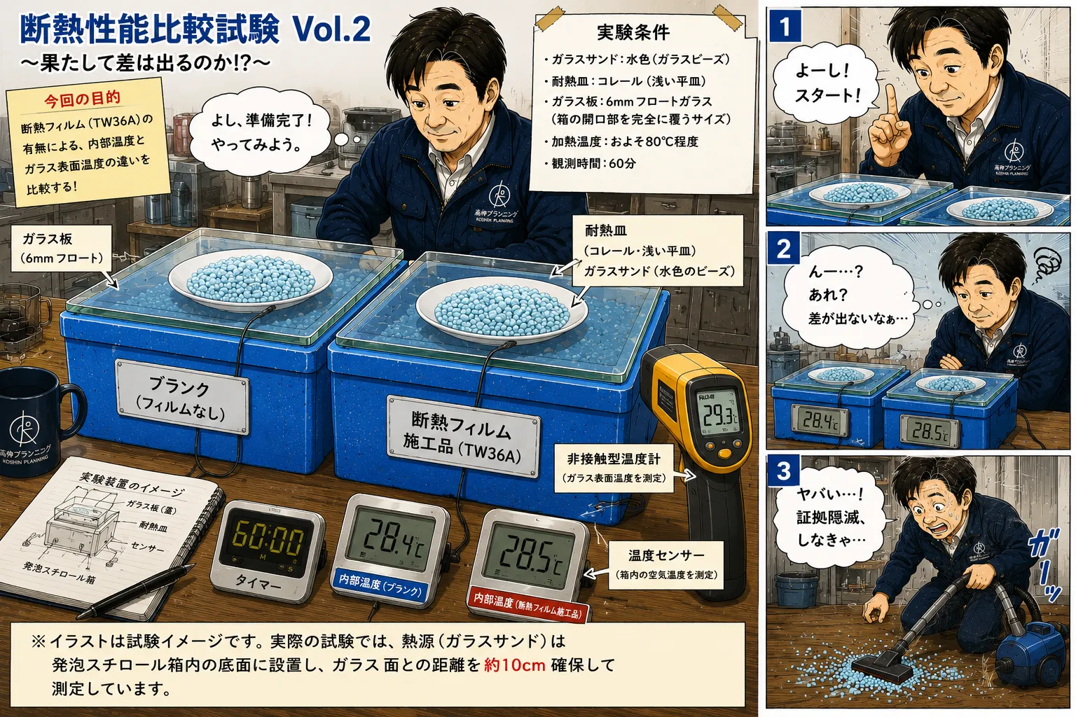 ガラスサンドをフライパンで炒めた話 断熱性能比較試験 Vol.2　～またしても思いどおりにはいきませんでした～