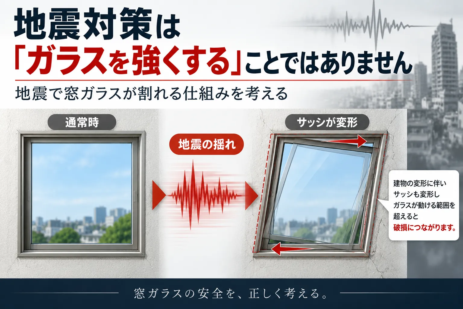 地震対策は「ガラスを強くする」ことではありません ～厚いガラスや強化ガラスに交換しても、地震による破損対策になりにくい理由 ～