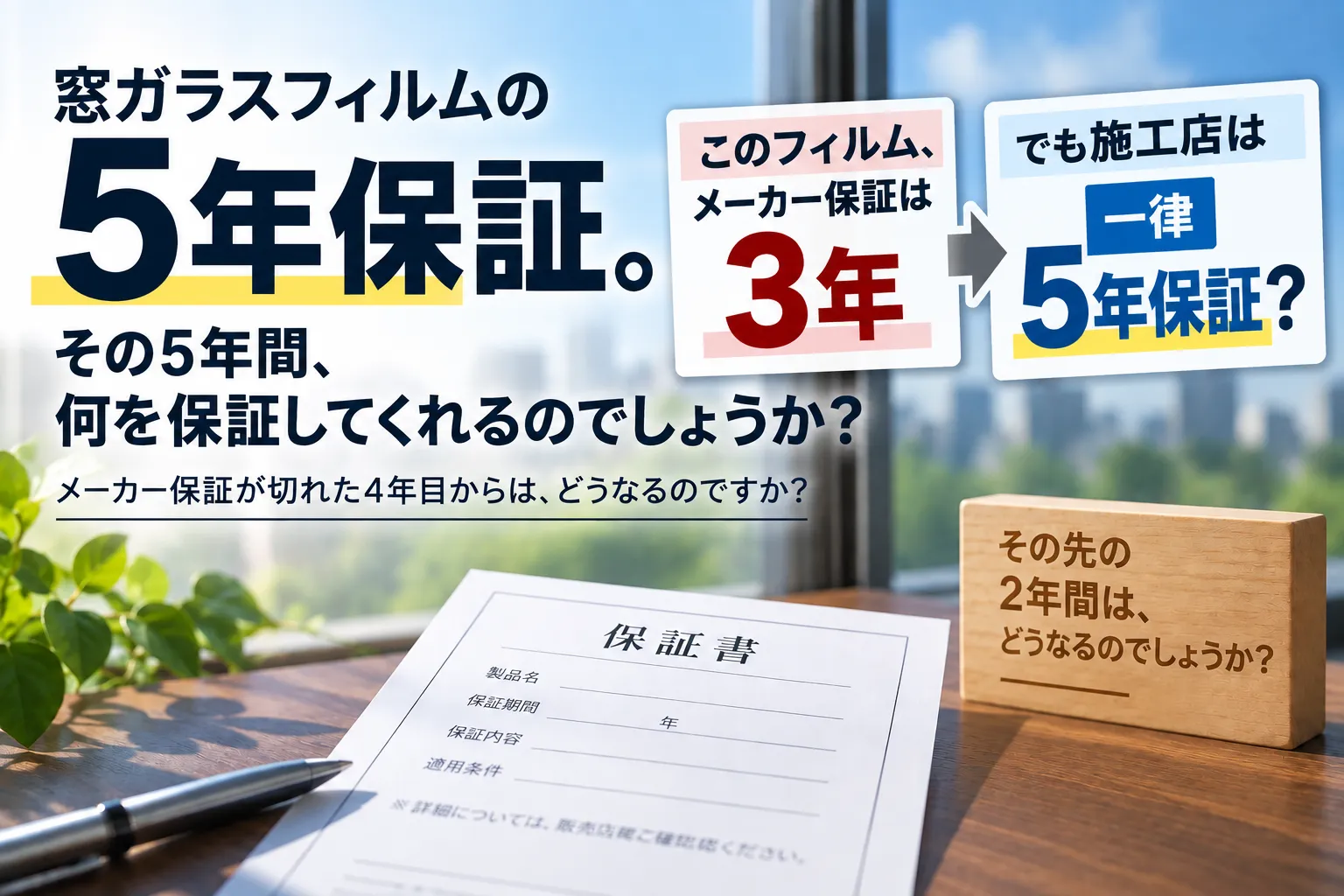 窓ガラスフィルムの「5年保証」。その5年間、何を保証してくれるのでしょうか?
